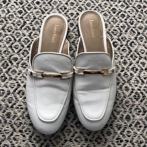 White Mule Loafer Flats with Gold Detail